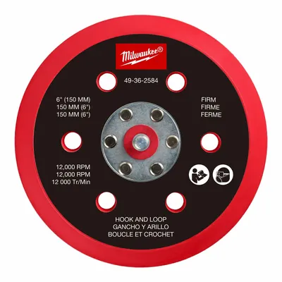 MILWAUKEE Disc Backup Pad: 6 in Wd, Round, Hook and Loop, Hard, For 2585-20 - Backing Pads for Power Sanders
