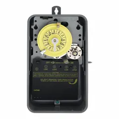 The INTERMATIC T174R is a 24-hour electromechanical timer switch with DPST switching, rated for 208-277V AC. It features a metal body and surface mounting style, designed for outdoor use. Typical applications include controlling lighting, pumps, and other electrical loads on a timed schedule in commercial or industrial settings.