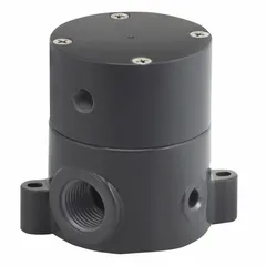 PLAST-O-MATIC Pneumatically Actuated Diaphragm Valve: 1/2 in, Polypropylene, 3-Way, FNPT x FNPT (MPN BSDAM050T-NC-PP). Key specifications — Diaphragm Material: PTFE; Actuator Operation: Air to Spring; Connection Gender - Side 1: Female; Connection Gender - Side 2: Female; Connection Type - Side 2: NPT; Brand: PLAST-O-MATIC; For Media: Water; Diaphragm Valve Type: 3-Way.