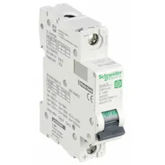 DC-only rated supplementary protector for overcurrent protection in DC circuits. Features a C trip curve, 16A rated current, 250V DC voltage rating, and 5kA interrupting capacity at 250V DC. Terminals are screw clamp type. Suitable for use in industrial control panels, solar arrays, and battery systems where DC circuit protection is required.