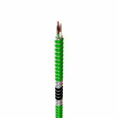 This healthcare metal-clad building cable is designed for wiring in medical facilities where reliable power distribution and grounding are critical. It features 12 AWG solid conductors, a 600 V rating, and a green grounding conductor insulation color. The cable provides mechanical protection suitable for patient care areas.