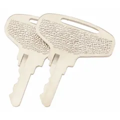 This steel ignition key is a replacement part for floor cleaning machines. It features a silver finish and an overall width of 1 1/4 in. Designed for use with TENNANT model ATLV4300, it is used to start the engine or motor on compatible equipment.