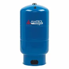 Vertical steel well water tank with 20-gallon capacity and 38 psi precharge pressure. Designed for residential well systems to store water and maintain consistent pressure, reducing pump cycling. Not ASME rated; pump stand not included.