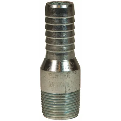 DIXON Barbed Hose Fitting: For 1 in Hose I.D., Steel x Steel, 1-1/32 in x 1-5/16 in Fitting Size - Multipurpose (Air, Water, Chemical) Barbed Combination Nipples