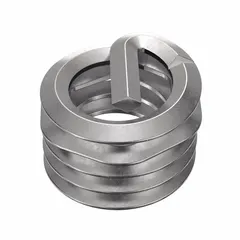 Screw-locking tanged helical insert for repairing or reinforcing tapped threads in metal. Features 5/16"-18 coarse thread, right-hand direction, 18-8 stainless steel with dry film lubricant finish, and tensile strength of 200,000 to 250,000 psi. Supplied in packs of 500.