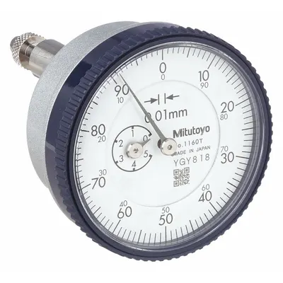 MITUTOYO Back Plunger Dial Indicator: 0 mm to 5 mm, Metric, Back Plunger - Continuous Reading Flat Back Dial Indicators