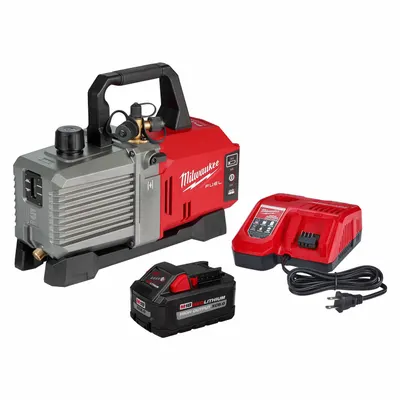 MILWAUKEE Vacuum Pump Kit: 5 cfm, 25 micron Ultimate Vacuum, 18V DC, A2L Compatible - A2L Compatible DC Refrigerant Evacuation Pumps