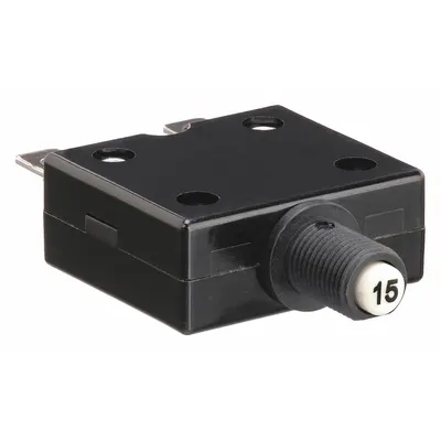 CARLING TECHNOLOGIES Panel Mount Circuit Breaker: 15 A Amps, 125/250V AC, 32V DC, 3/8 in Collar - Push Button Style, Front Panel-Mount Miniature Circuit Breakers