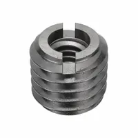 Heavy wall self-locking insert with #8-32 internal UNC thread (2B fit) and M8-1.25 external metric thread (2A fit). Made of steel, compatible with M8-1.25 tap size. Used for repairing or reinforcing threads in metal assemblies where vibration resistance is required. Supplied in a 5-pack