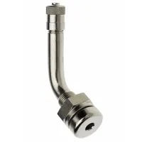 Clamp-in L-shape tire valve stem for tubeless trucks. Features a 60° valve stem angle, 0.305-32 thread size, chrome aluminum construction, and meets TR545D standards. Used for tire inflation and pressure monitoring on heavy-duty commercial vehicles