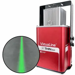 This projector-and-lens assembly produces a straight green line for alignment, positioning, or visual guidance in industrial settings. It is rated at 80 W and includes mounting brackets. The laser color is green with a straight line legend.