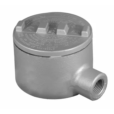 APPLETON ELECTRIC Conduit Outlet Body: Iron, Triple Coat Epoxy Coating, GR, 1/2 in Trade Size - EA Round Body - 90°Elbow Type