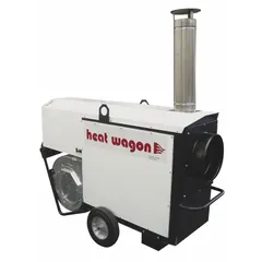 Indirect-fired portable gas ducted heater with 400,000 BtuH heating capacity output. Includes thermostat for temperature control. Measures 45 in x 24 in x 60 in (H x W x D). Suitable for temporary heating in construction, remediation, and tented event spaces.