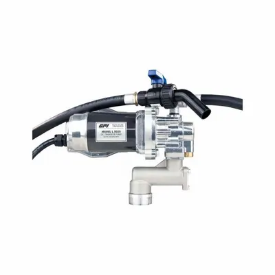GPI Electric Drum Pump: Pump with Hose & Nozzle, 2/5 hp HP, 12 V DC, 5 gpm - Gear Drum Pumps