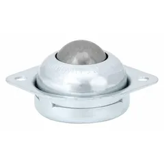 This countersunk flange mount ball transfer features a 1 in diameter main ball with a load capacity of 75 lb and a projection of 3/4 in. It enables smooth multidirectional movement of loads across flat surfaces in material handling applications such as conveyor systems, workstations, and packaging lines.