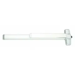 This VON DUPRIN rim exit device features a touchbar style for panic egress on commercial doors up to 4 ft wide. The chrome finish and ADA-compliant design ensure code-compliant operation with minimal force. Suitable for use in schools, offices, and hospitals.