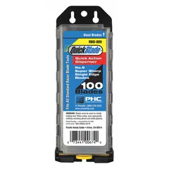 This steel replacement utility blade features a straight edge and standard tip, with a width of 3/4 inch and a length of 1-1/2 inches. It is designed for use in cutting tasks such as opening packaging, trimming materials, and general workshop applications.