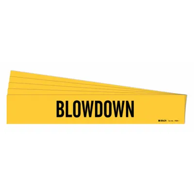 BRADY Pipe Marker: Blowdown, Yellow, Black, Fits 2 1/2 to 7 7/8 in Pipe O.D. - Blowdown Adhesive Pipe Markers