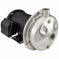 This 5 hp straight centrifugal pump features a TEFC motor enclosure for protection in dusty or outdoor environments. It operates on 208-230/460V AC, delivers a maximum head of 192 ft, and has 1 1/4 in intake and discharge ports. Suitable for transferring clean or mildly abrasive liquids in water supply, irrigation, and process circulation systems.