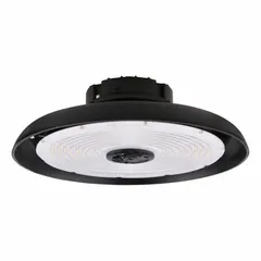 This round LED bay light replaces 175 to 450W HID fixtures. It operates on 120 to 347V AC and is available in 3500K color temperature. Suitable for mounting heights from 15 to 40 feet in industrial and commercial spaces such as warehouses, factories, and gymnasiums.