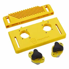 This kit includes push blocks, push sticks, and featherboards designed for use with steel table or cast iron fence surfaces. It aids in safely guiding workpieces on table saws, jointers, and other woodworking machinery, helping to prevent kickback and maintain hand safety during ripping, jointing, and routing operations.