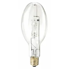 This 400-watt metal halide HID lamp features an ED37 shape and Mogul Screw (E39) base. It operates at 150 volts with a 4000K color temperature, providing bright white light for high-output applications such as industrial facilities, warehouses, and large commercial spaces.