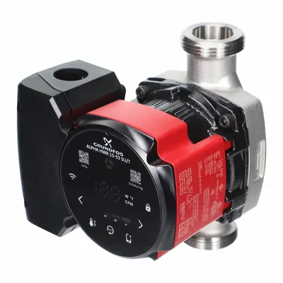 Grundfos Circulating Pump: 1/8 hp HP, 115V AC, Stainless Steel, Variable, 8 gpm - Intelligent Inline Circulator Pumps