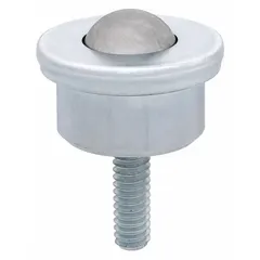 Threaded-stud mount ball transfer with 5/8 in diameter ball and 33 lb load capacity. Projection is 1/8 in. Used for omnidirectional movement of light loads in material handling, packaging, and assembly applications.