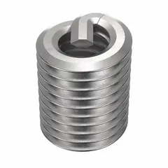 Free-running helical insert with tanged tang for easy installation. Made of 18-8 stainless steel with tensile strength of 200,000 to 250,000 psi. M2-0.40 right-hand coarse metric thread. Used to repair or reinforce internal threads in metal components.