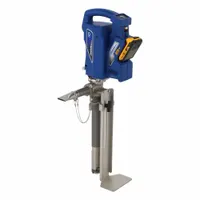 Battery-powered mud loading pump for transferring drywall mud into containers up to 5 gallons. Operates on 120V and weighs 15 lb. Includes an adjustable bucket stabilizer for secure positioning during use