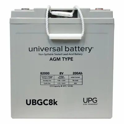 UPG Sealed Lead Acid Batteries: 8V DC, 200 Ah Capacity, 11.1 in Ht, 7.1 in Wd - AGM Sealed Lead Acid Batteries