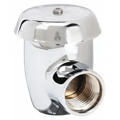 This brass vacuum breaker is designed for use in commercial plumbing systems to prevent backflow. It includes a plastic lock cap and has a maximum pressure rating of 125 psi with an overall width of 1-7/8 inches. Suitable for installation on faucets in settings where backflow prevention is required.