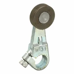 This roller lever accessory is designed for use with 9007C series limit switches. It features a fixed rotary lever roller actuator with an outside offset roller position and a maximum arm/operator length of 2.5 inches. Commonly applied in industrial automation to detect the position of moving parts such as conveyor systems or machine guards.