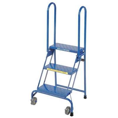 BALLYMORE Rolling Ladder: 2.4 ft Platform Ht, Assembled, No Locking Mechanism, Steel - Steel Folding Ladders