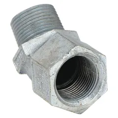 This 45° elbow is used in conduit systems to change direction. Made of iron with a powder-coated finish, it features a 1/2 in female NPT to 1/2 in male NPT connection for hazardous locations.