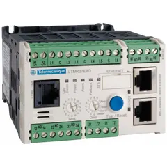 Motor management system for monitoring and protecting industrial motors. Operates at 24 VDC control voltage with a current range of 1.35 A to 27 A. Integrates into automation networks for motor start/stop and fault management in applications such as manufacturing, pumping, and HVAC.