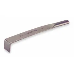 Standard scraper with blade and handle made of nickel aluminum bronze. Full, straight design with a standard end and bevel/offset blade. Stiff construction. Used for deburring, cleaning, and surface preparation in environments where nonsparking tools are required.