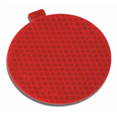 Red reflective tape with acrylic adhesive, supplied as a 2-pack of 3-inch by 3-inch squares. Designed for rail applications, it provides high-visibility marking for vehicles in low-light conditions.