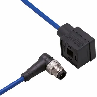 IFM Patch cable: M12 Male Right Angle x DIN Form A, 2 ft Cable Lg, PVC, Blue - DIN Form A Solenoid Connector x M12 Cordsets