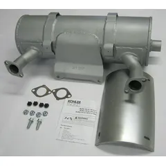 Muffler kit for Kohler engines. Reduces exhaust noise and directs engine gases away from the operator. Compatible with manufacturer number PA-CH980-2002. Used as a replacement component on compatible engine systems.