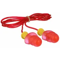 CONDOR Ear Plugs: Flanged, 25 dB NRR, Gen Purpose, Corded, Reusable, Push-In, Red/Yellow, 50 PK