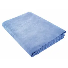 Sterile, non-woven fiber burn sheet for covering large burn wounds. Measures 60 inches wide by 90 inches long, suitable for full-body coverage. Latex-free, blue, and meets FDA standards. Supplied in a box of 50; not water resistant and does not include a fastener.