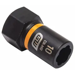 This 3/8" drive impact socket is designed for extracting damaged or rounded-off bolts. It features a 7-point standard geometry for secure grip and a black oxide finish. The socket is not tether capable. Typical applications include automotive repair and industrial maintenance where seized or stripped fasteners are encountered.