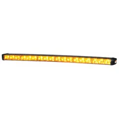 LED mini light bar with permanent bracket mount. Draws 3 A, connects via wire leads. Offers 3 selectable flash patterns. SAE Class 1 rated for warning and emergency vehicle signaling.