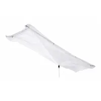 This leak diverter channels dripping water or fluids from overhead leaks away from equipment, walkways, or sensitive areas. It mounts under the ceiling using straps and is made of gray PVC with a polyester/PVC composite. Dimensions: 7 ft length, 3 ft width