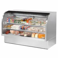 TRUE REFRIGERATION Deli Case: 47 3/4 in x 72 1/4 in x 35 1/4 in, Silver, Curved Glass, 2 Shelves (MPN TCGG-72-S-HC-LD)