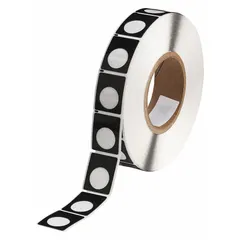 Polyester, black (gloss) precut label roll for industrial panel and push-button identification. Each label measures 1 1/2 in x 1 13/64 in, with 500 labels per roll. Compatible with IP Series printers.
