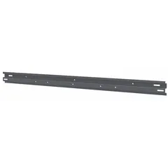 Steel wall-mount rail designed for Hang and Stack bin systems. Accommodates one rail with an overall length of 47-7/8 inches and width of 5/8 inch. Gray finish. Used to mount bins on walls for organized storage and easy access in industrial workspaces.