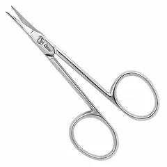 All-metal scissors with straight, pointed steel blades and a silver finish. Overall length of 3 1/4 inches. Ambidextrous handle design. Suitable for precision cutting tasks in electronics assembly and repair.