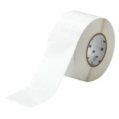 This vinyl wraparound label with a white matte finish measures 1 7/16 in x 1/2 in and is designed for wire and cable identification on 10 AWG to 4 AWG gauges. It is compatible with the IP Series printer and requires R4307 ribbon for printing. Typical applications include marking wires in electrical panels, data centers, and industrial equipment.